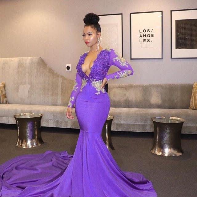 Long Sleeves V-Neck Mermaid Prom Dress with Lace Appliques BM bride