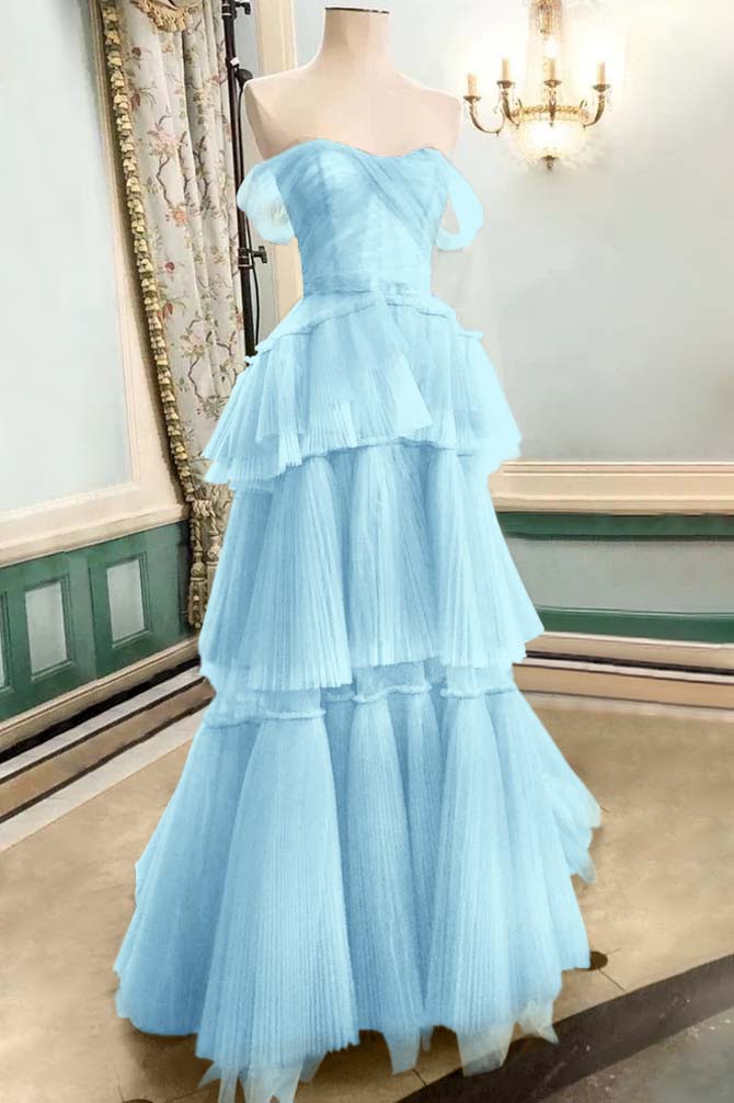 Strapless Off the Shoulder Sleeveless Long Prom Dress With Tulle BMBRIDE