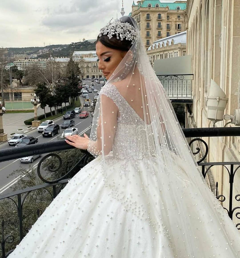 Sweetheart Off-the-Shoulder Backless Ball Gown Wedding Dress with Pearl Beading and Ruffles BM bride