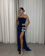 Strapless Sleeveless Mermaid Long Prom Dress With Split Beading