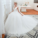 Wide Strap Deep V-Neck Floor-Length A-Line Wedding Dress with Tulle BM bride
