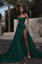 Pink Strapless Split Sleeveless Pleated Prom Dress With Detachable Skirt