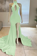 Glorious Red High-Neck Front Split Mermaid Prom Dress Online BM bride