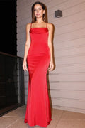 Red Spaghetti-Straps Mermaid Evening Gown BM bride