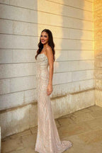 Charming Strapless Sleeveless Beadings Long Prom Dress With High Split