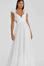 Straps V Neck Sleeveless Backless Long Prom Dress With Pleated