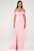 Off The Shoulder Sleeveless Long Split Prom Dress With Pleated