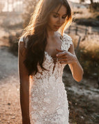 Sweetheart Backless Long Mermaid Wedding Dress with Tulle Lace BM bride