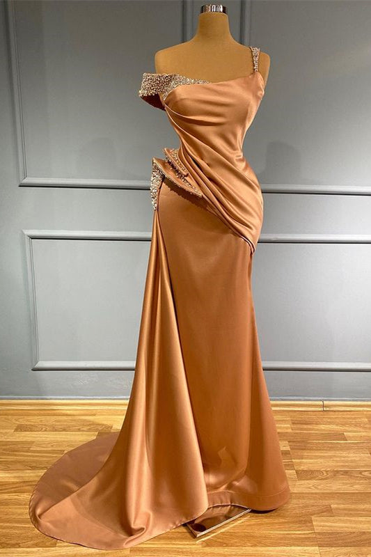 Long Off-the-Shoulder Ruffles Mermaid Evening Dress with Beads BM bride