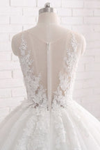 Sleeveless Tulle Train Long Wedding Dress With Appliques Lace BM bride