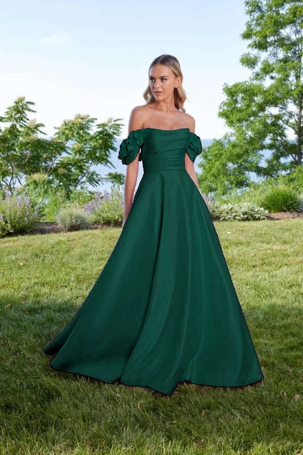 Off the Shoulder Sleeveless Long A Line Prom Dress With Pleated BMBRIDE