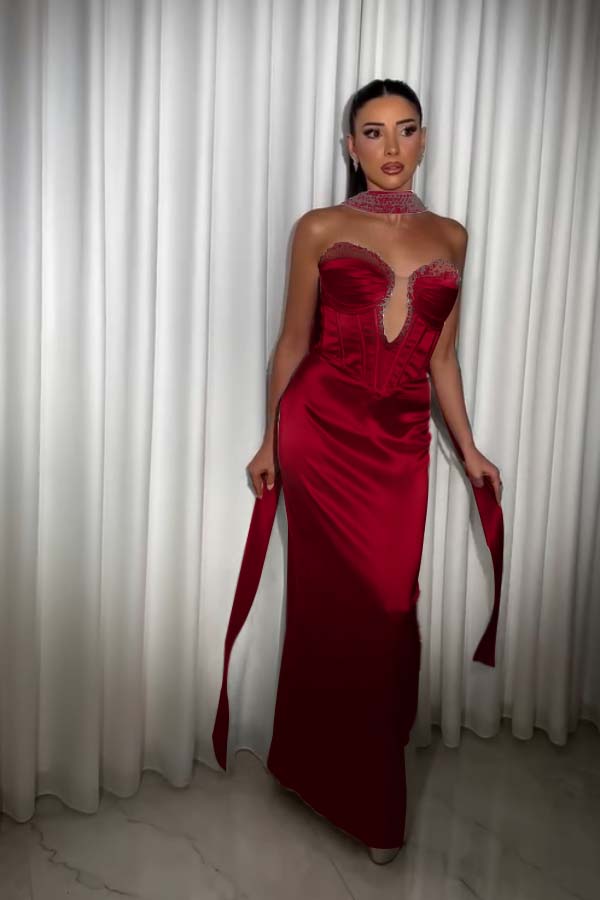 Strapless Sleeveless Long Mermaid Prom Dress With Pleated Beading BMBRIDE