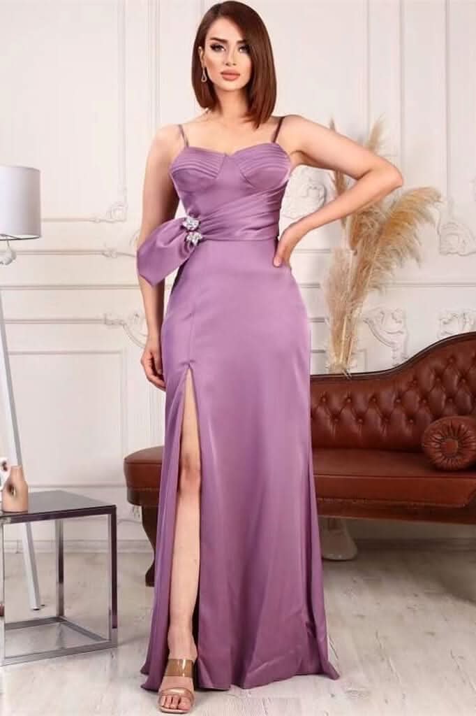 Elegant Spaghetti-Strap Mermaid Prom Dress with Split BM bride