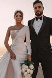 Charming One-Shoulder Long Sleeve A-Line Wedding Dress with Sequins BM bride