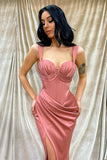 Shoulder Straps Strapless Mermaid Evening Dress with Split BM bride