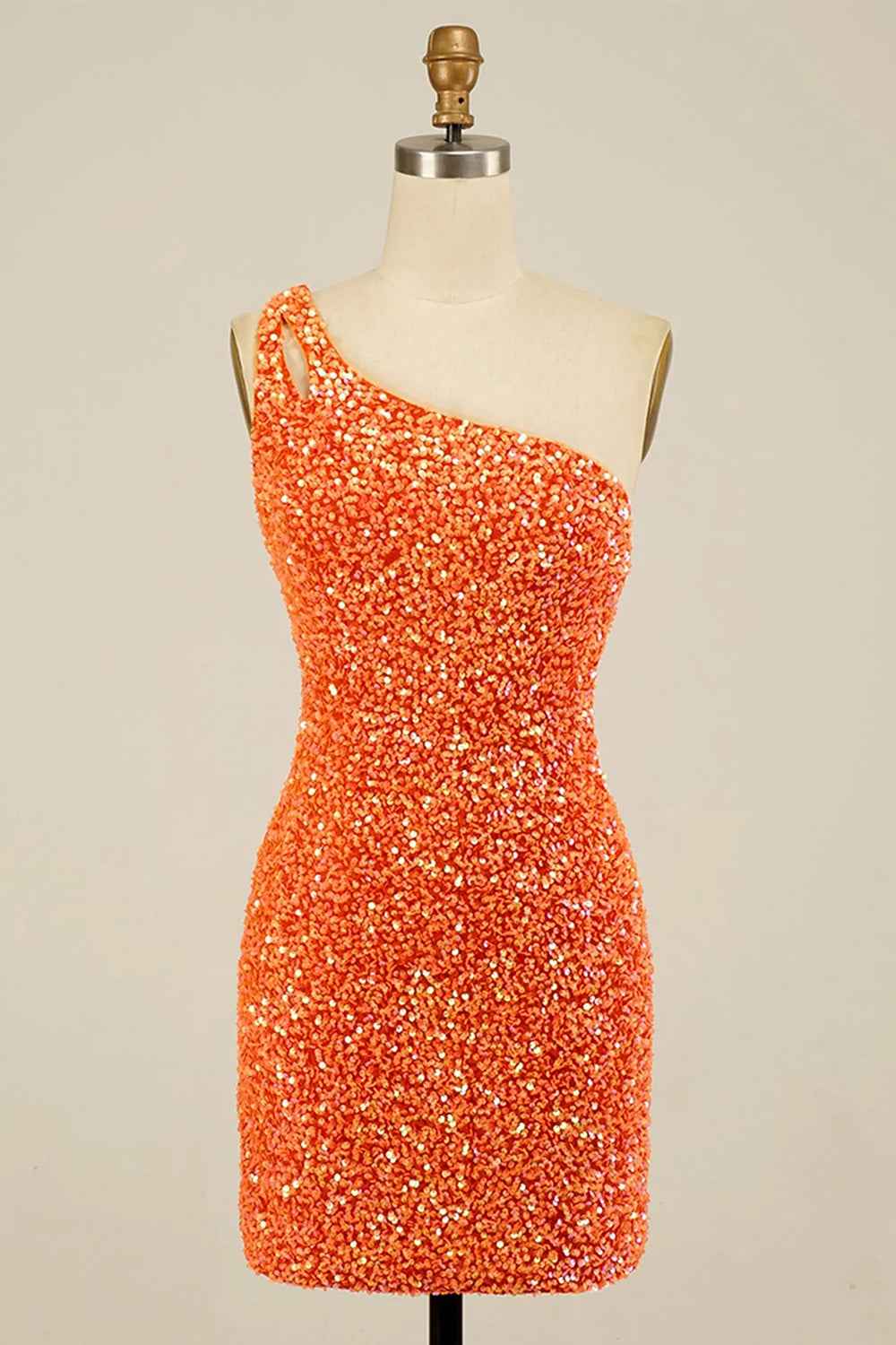 Orange Open Back One Shoulder Sequins Tight Homecoming Dress Bmbride