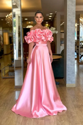 Off the Shoulder Sleeveless A Line Long Prom Dress With Pleated BMBRIDE