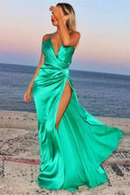 Green V-Neck Sleeveless Mermaid Prom Dress with Split BM bride