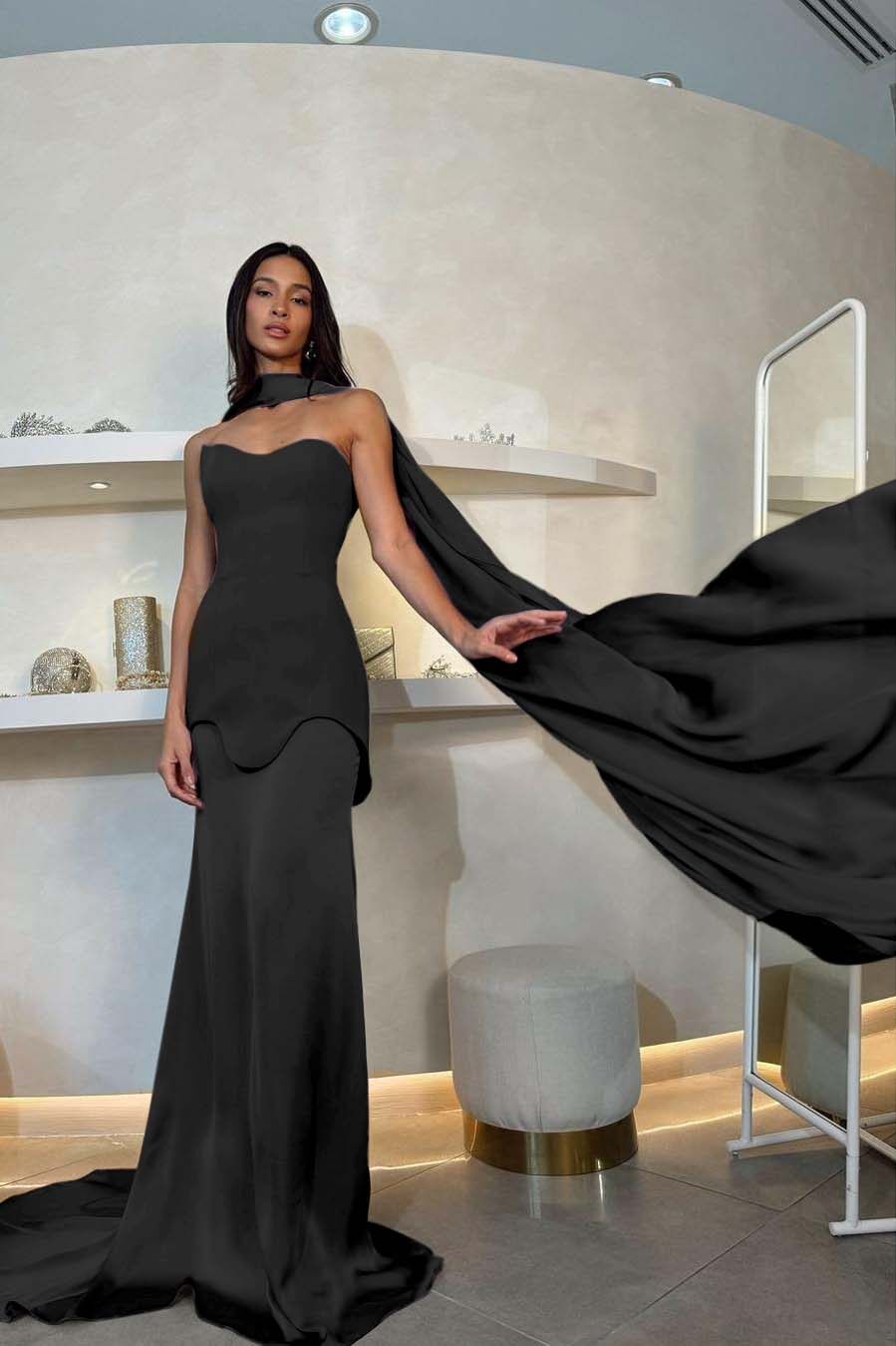 Halter Sleeveless Strapless Long Mermaid Prom Dress With Pleated