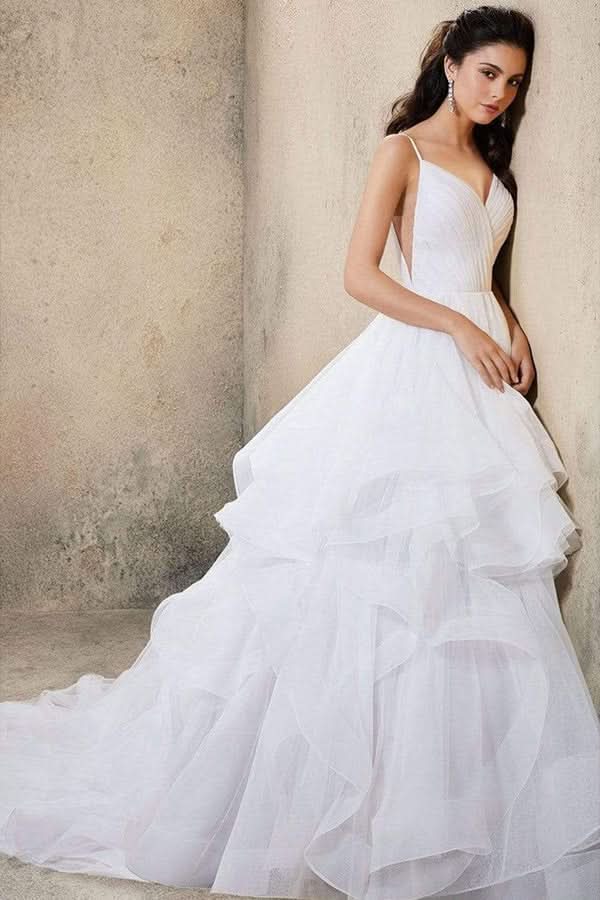 A-line Off-the-shoulder Wedding Dress With Tulle Lace Elegant BM bride