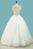 Off-the-Shoulder A-Line Wedding Dress with Lace Appliques and Sequins on Tulle BM bride
