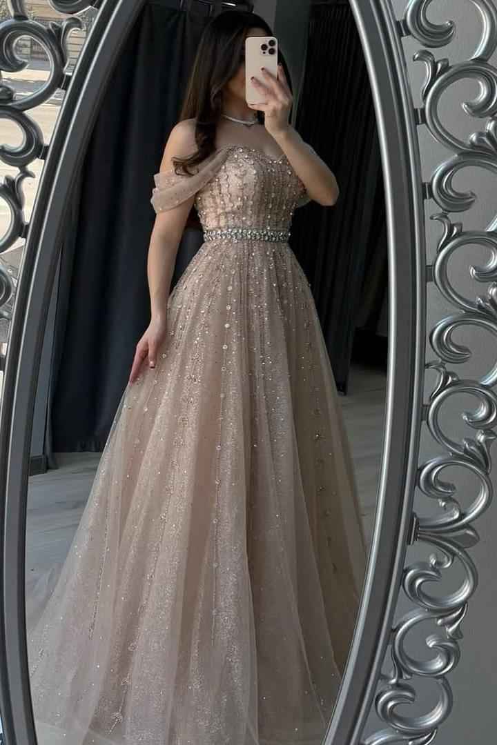 Off the Shoulder Strapless Sleeveless Long Prom Dress With Beading