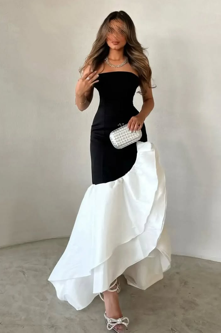 Sleeveless Strapless Long Mermaid Prom Dress With Ruffles Pleated