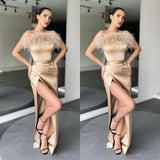 Strapless Feather Mermaid Prom Dress with Slit BM bride