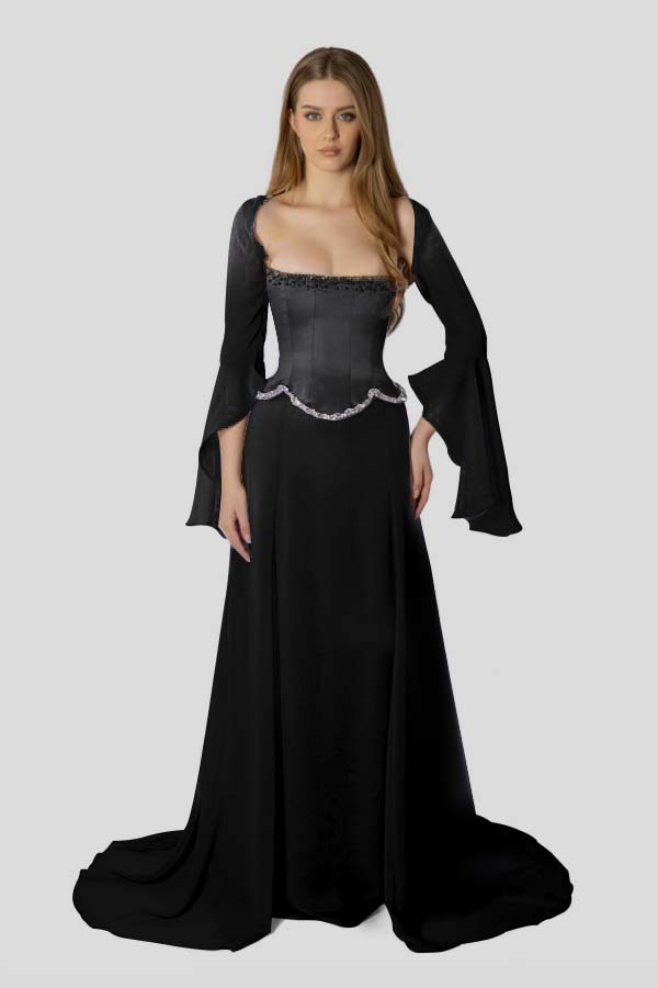 Chiffon Long Sleeves Long Mermaid Prom Dress With Beading Pleated BMBRIDE