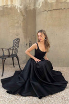 Spaghetti Strap Sleeveless A Line Long Prom Dress With Pleated