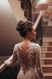 Unique Long Sleeve High Neck Backless Mermaid Wedding Dress with Lace Appliques BM bride