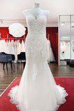 Sweetheart Open Back Long Mermaid Wedding Dress with Lace Appliques BM bride
