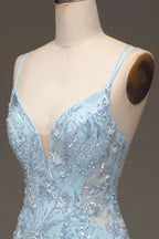 Elegant Slimming Sky Blue Sequin Prom Dress Long BM bride