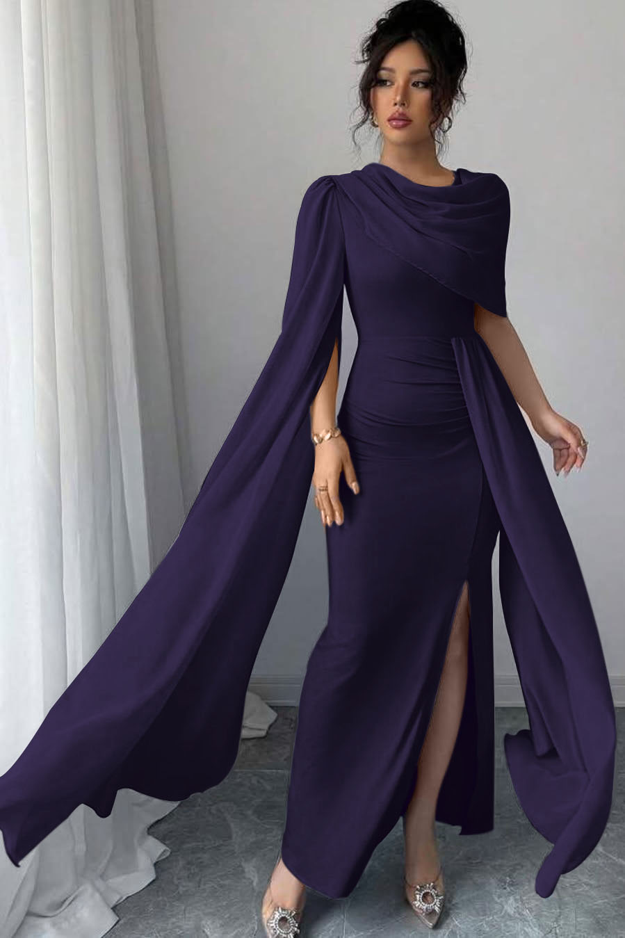 Sleeveless Jewel Neck Long Mermaid Prom Dress With Split Pleated