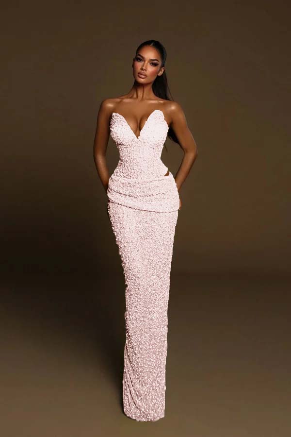 Strapless Sleeveless Long Mermaid Prom Dress With Pleated Beading BMBRIDE