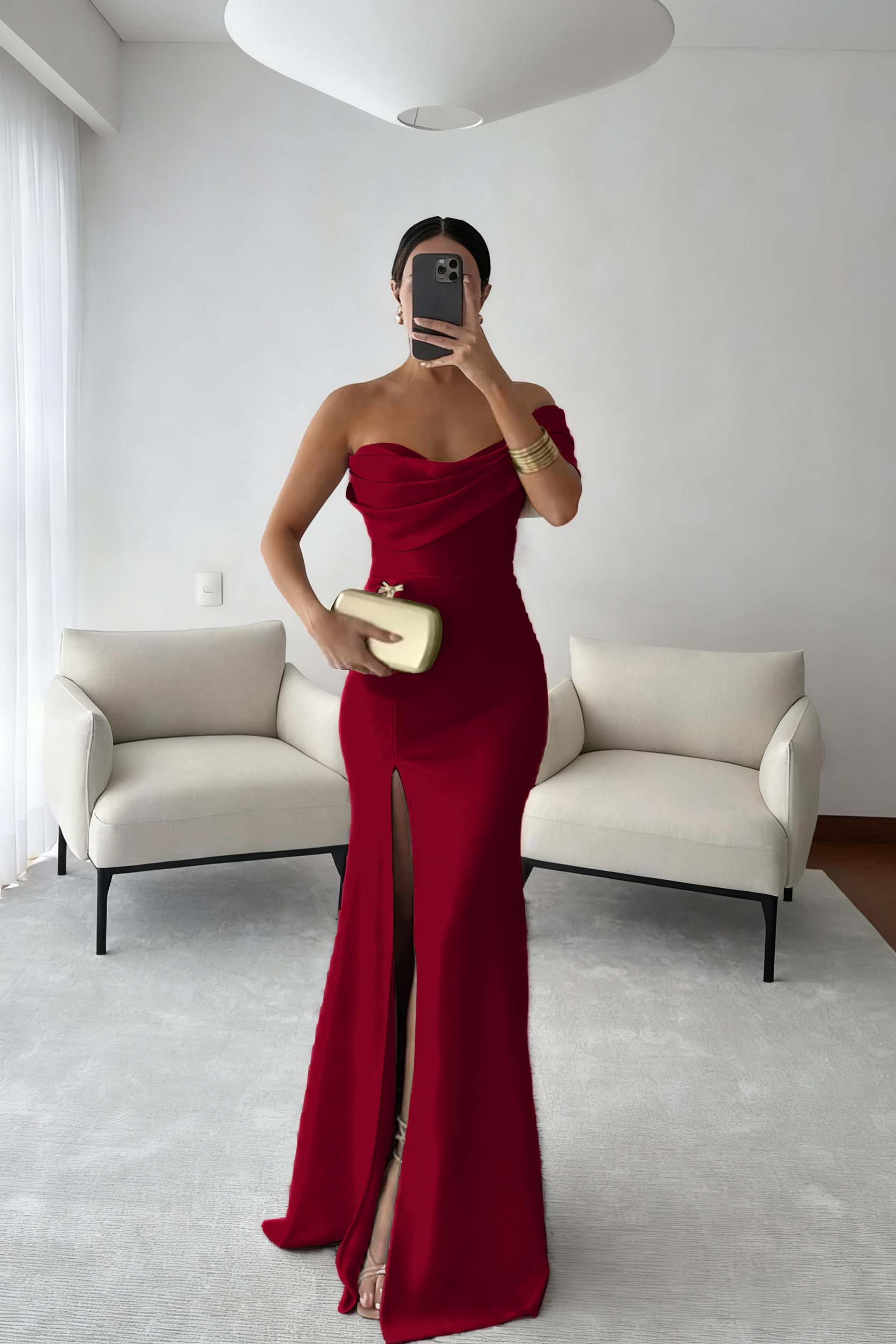 One Shoulder Sleeveless Long Mermaid Prom Dress With Split Pleated BMBRIDE