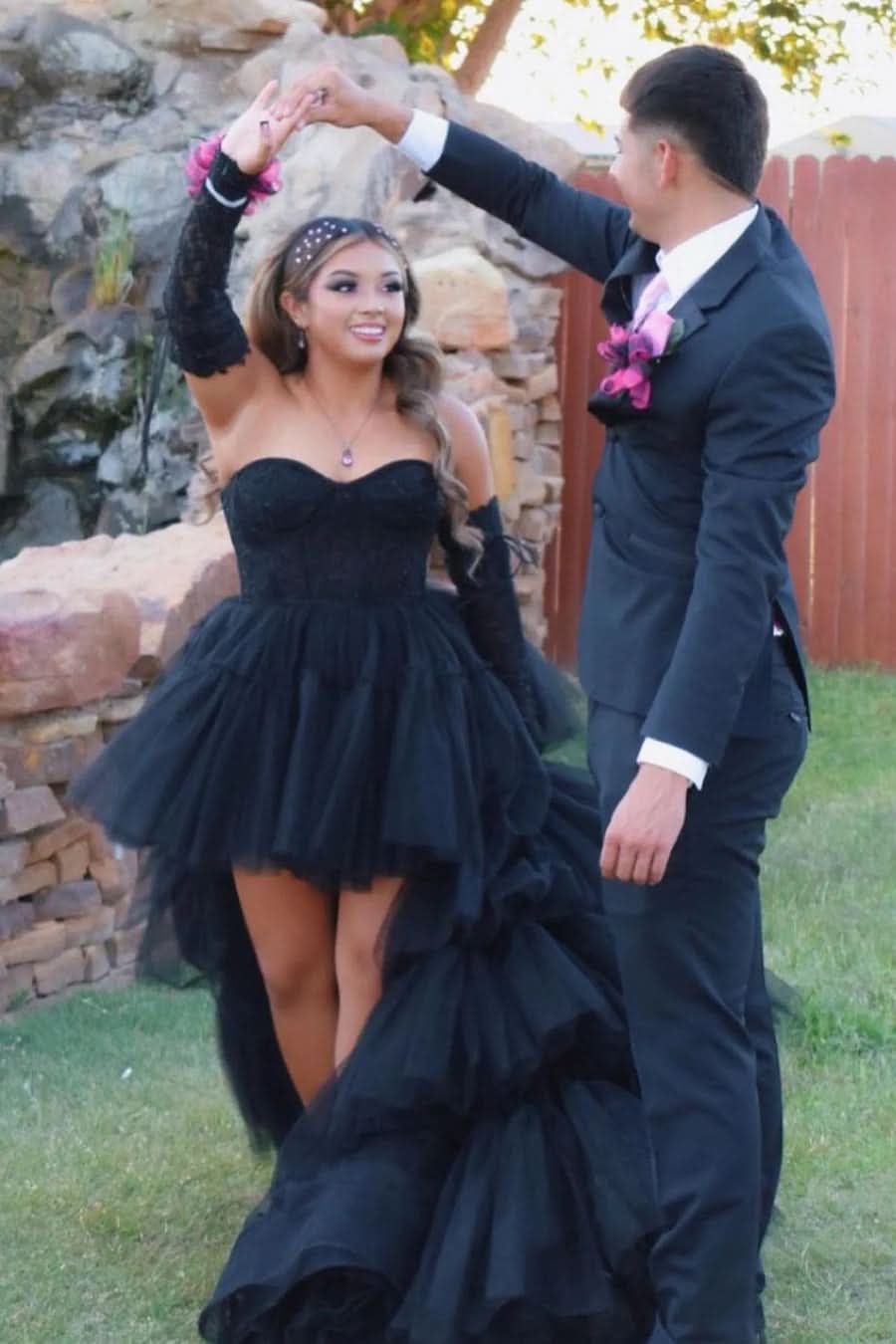 Charming A-Line Asymmetrical Strapless Tiered Tulle Prom Dress BM bride