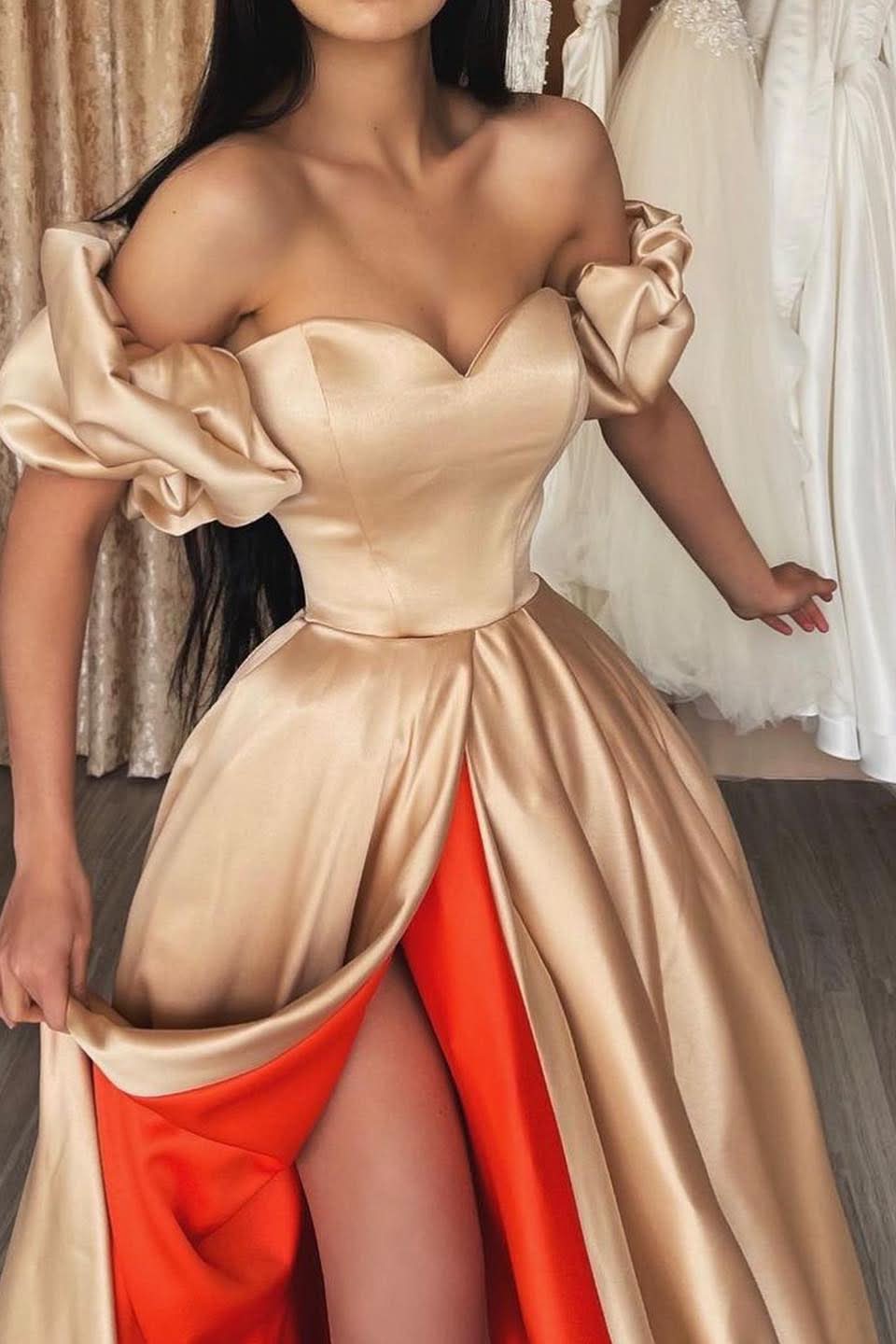Sweetheart Off-the-Shoulder Long Prom Dress with Split BM bride