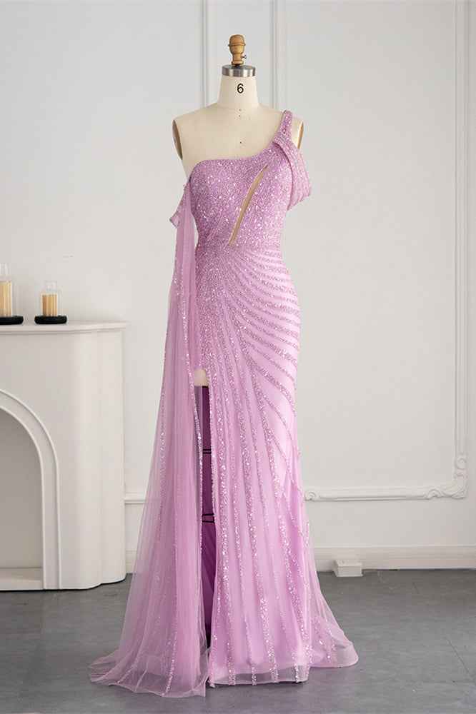 Stunning One Shoulder Mermaid Prom Dress Split With Sparkle Sequins