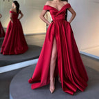 Off-the-Shoulder Long Split Prom Dress BM bride