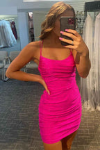 Sparkly Navy Sequined Lace-Up Back Tight Homecoming Dress Bmbride