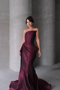 Chic Strapless Sleeveless Mermaid Long Prom Dress With Pleated BMBRIDE