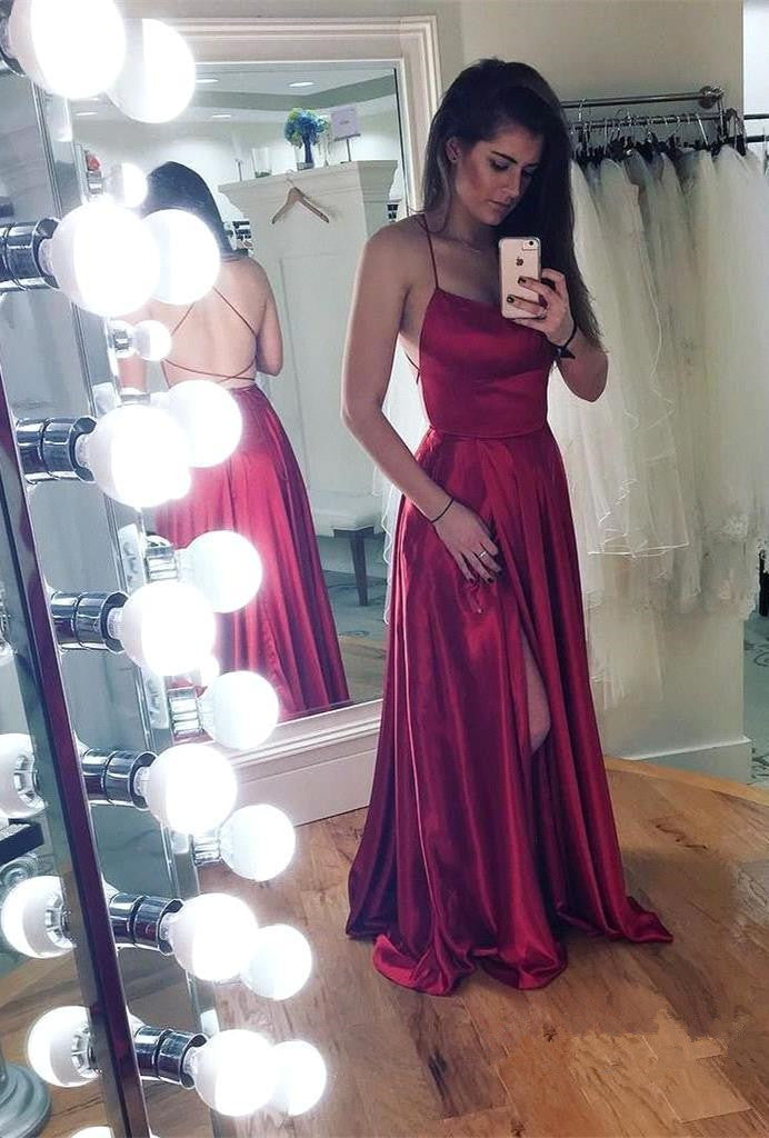 Mermaid Front Split Spaghetti Strap Sleeveless Backless Long Prom Dress