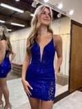 Short Sheath Lace Homecoming Dress with V Neck BM bride