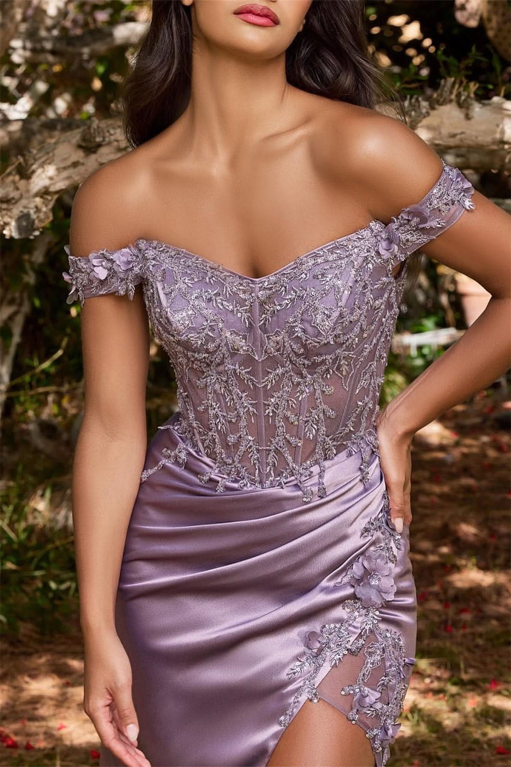 Pink Off-The-Shoulder Mermaid Prom Dress with Applique Split Beadings BM bride