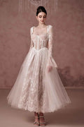 Long Sleeves Sweetheart Long Prom Dress With Lace Embroidery