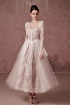 Long Sleeves Sweetheart Long Prom Dress With Lace Embroidery