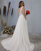 Deep V-neck Backless Chiffon Wedding Dress With Wide Straps Appliques Lace BM bride