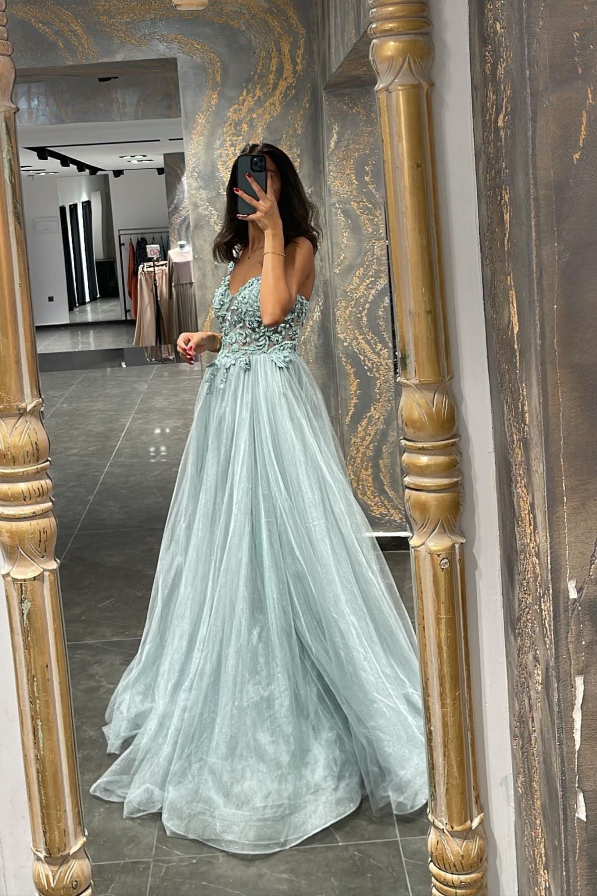 Elegant Spaghetti-Strap Mermaid Prom Dress with Appliques and Beadings BM bride