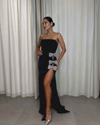 Strapless Sleeveless Mermaid Long Prom Dress With Split Beading